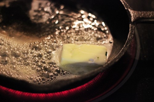 butter in a hot skillet for chuck eye steak recipe