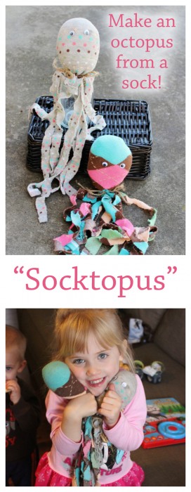 DIY "Socktopus" All you need is a sock, some filling (cotton balls will work!) craft glue and googly eyes. Fun rainy day craft to do with kids!