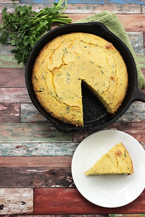 Learn how to make southern style skillet cornbread with this easy cornbread recipe. The addition of cilantro gives this cornbread a southwest twist!