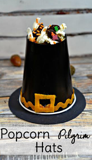 Thanksgiving turkey crafts abound, so why not mix things up a little with a pilgrim hat instead? This pilgrim hat craft makes a cute table setting or thanksgiving craft for kids. Add some popcorn and they are tasty too!