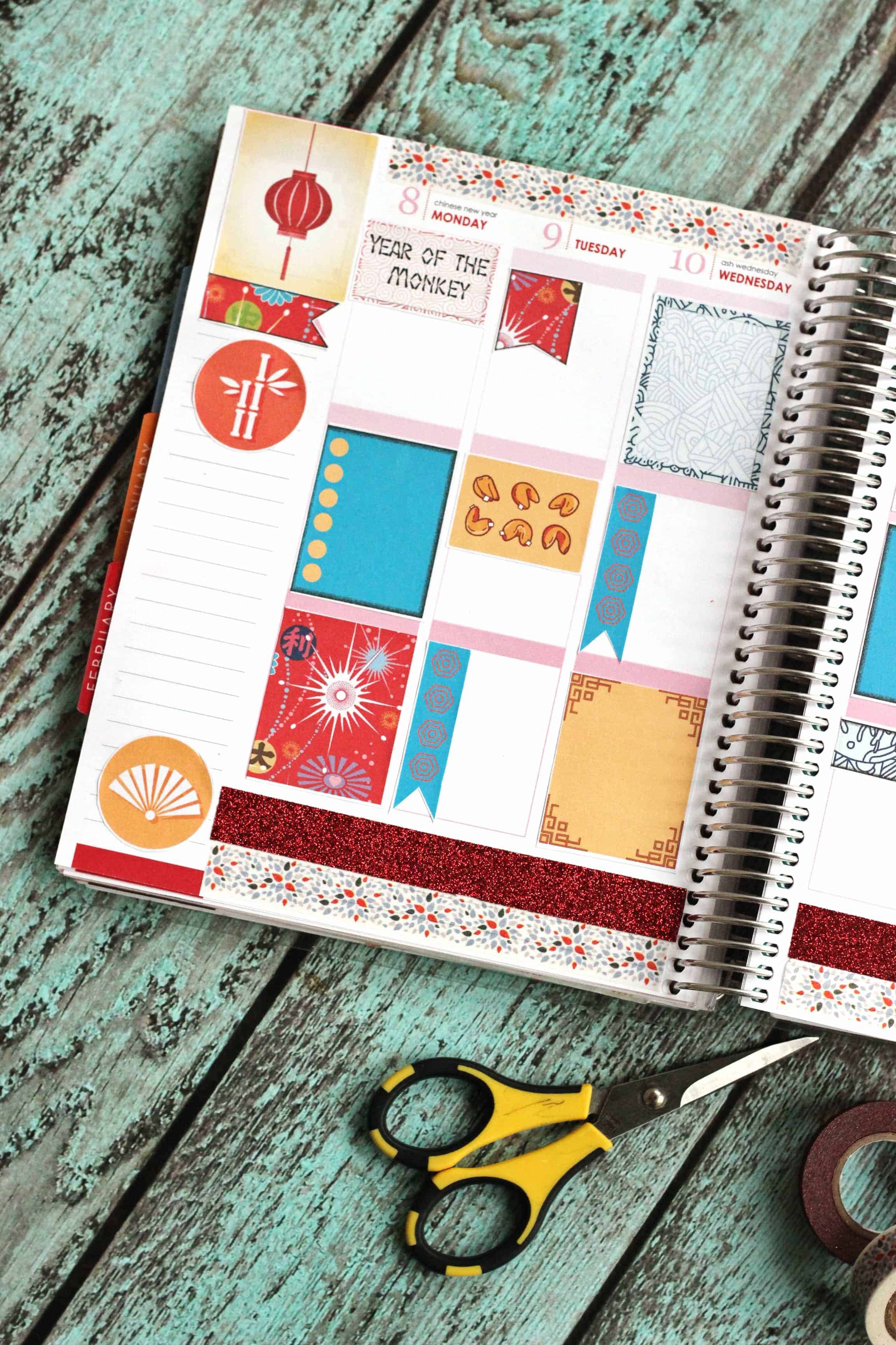 Grab these free planner printables inspired by Chinese New Year! These planner stickers are designed for Erin Condren Life Planner vertical layouts.