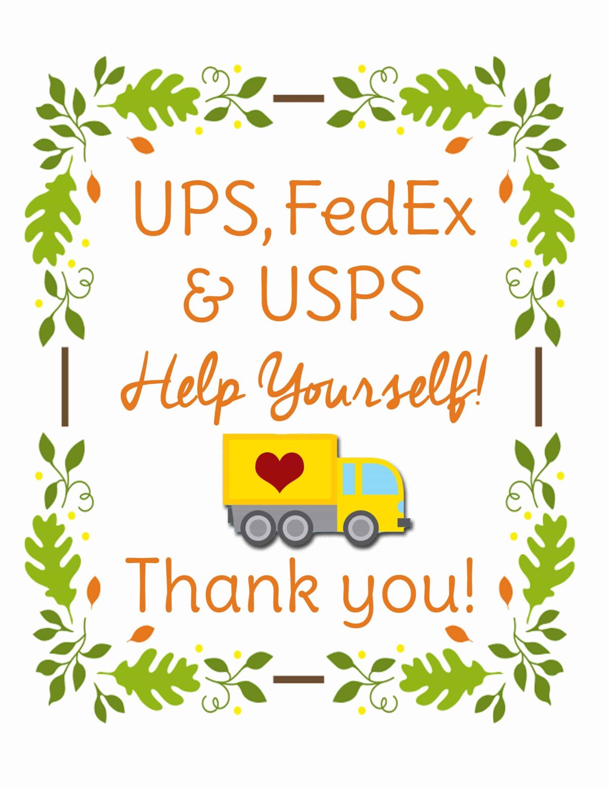 Free Printable Thank You Signs For Delivery Drivers - Printable Word