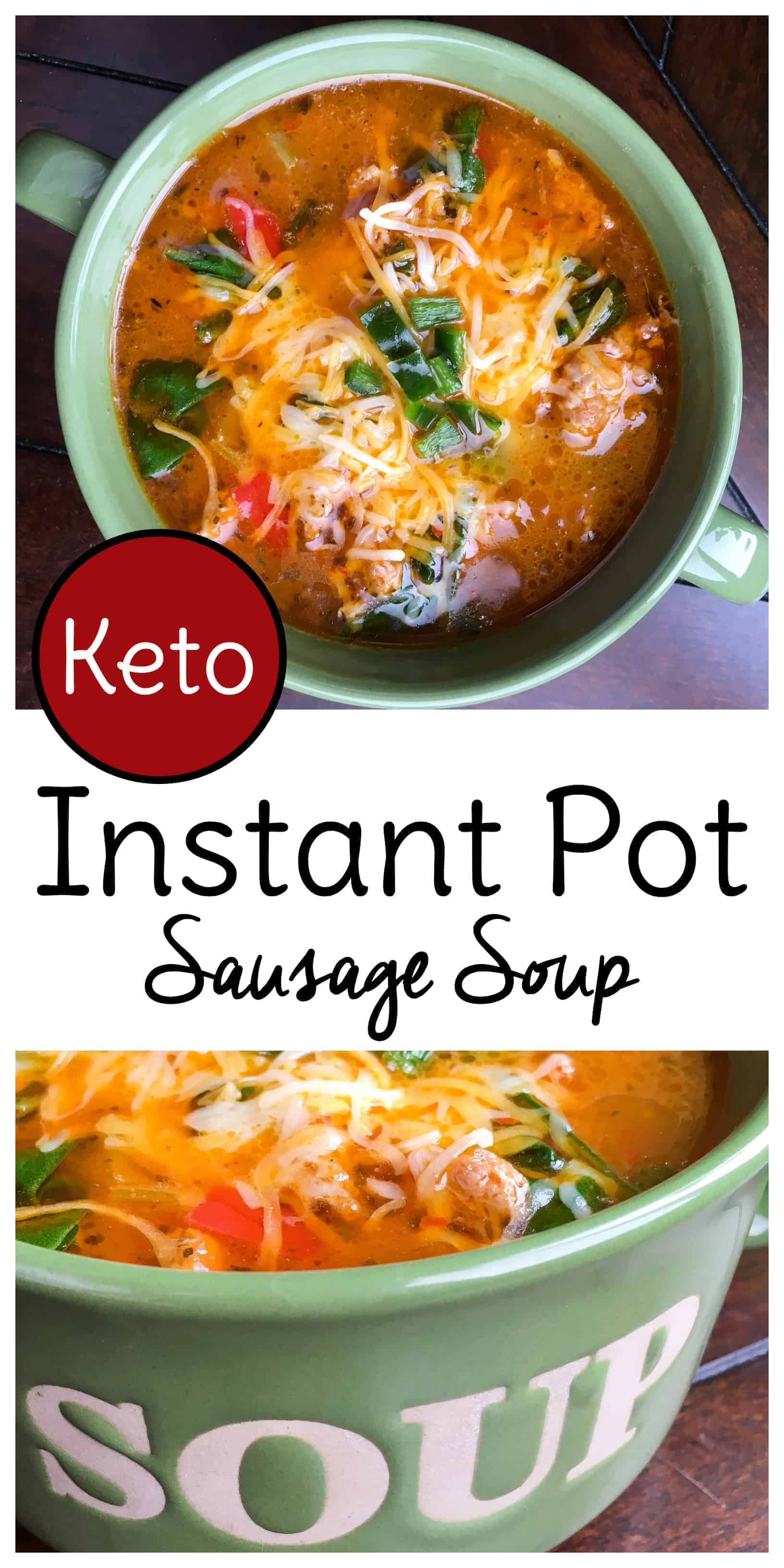 This keto Instant Pot Sausage Soup is winter comfort food at it's finest. Low carb and high flavor! #keto #instantpot #lowcarb #soup