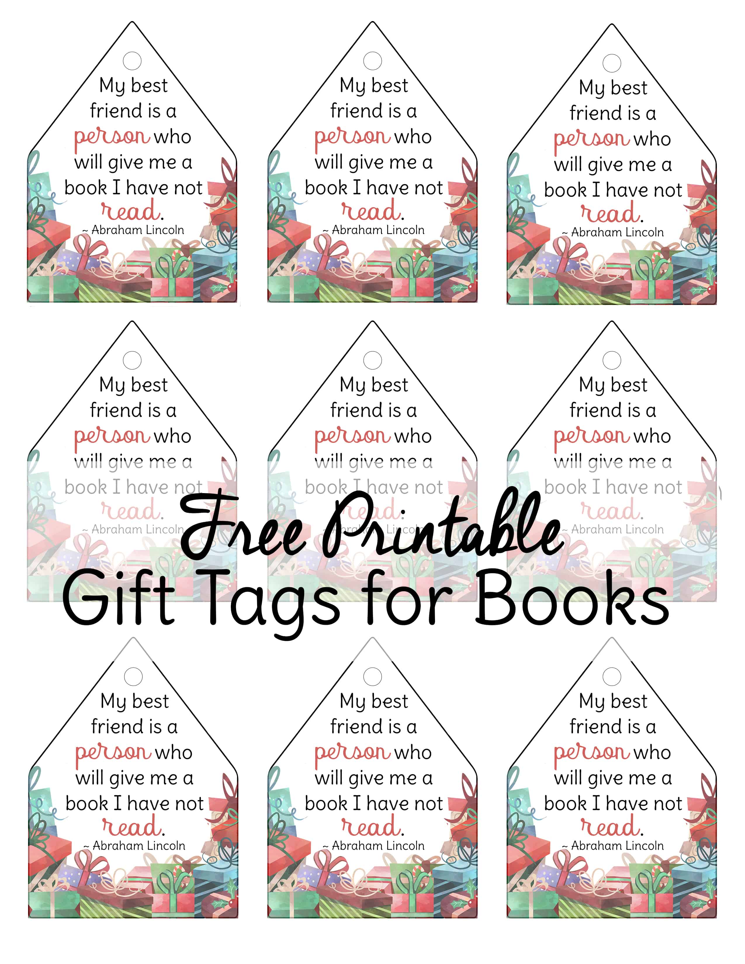 Free printable gift tags for books! Perfect if you do a book and pajamas with your kids on Christmas Eve as a tradition or if you're giving a gift to a book lover. #christmas #gifttags #freeprintable