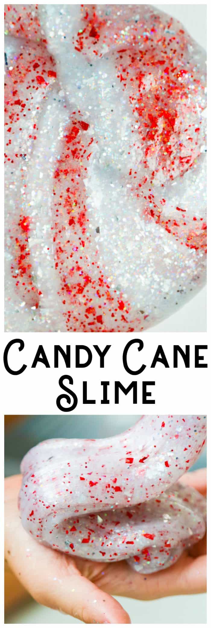 Candy Cane slime! Perfect Christmas slime that's easy to scent with a drop or two of peppermint essential oil. 