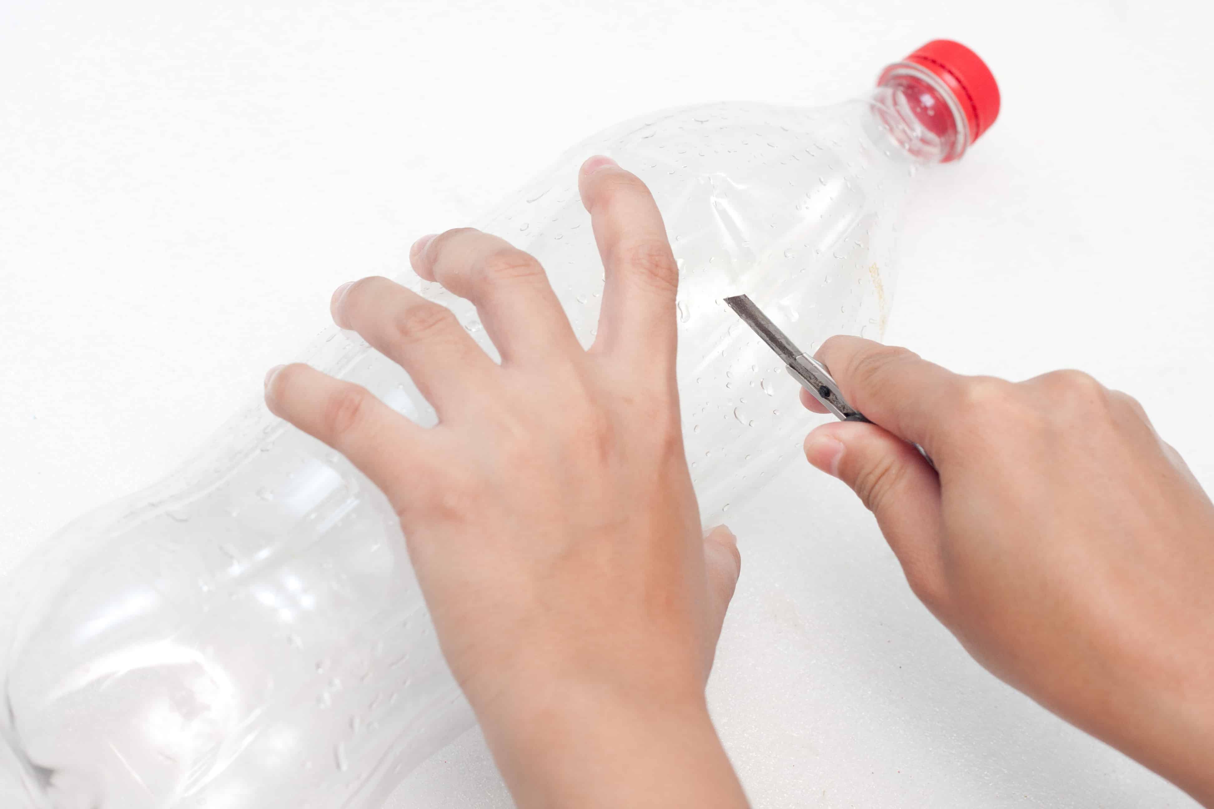 diy fly trap cutting a soda bottle