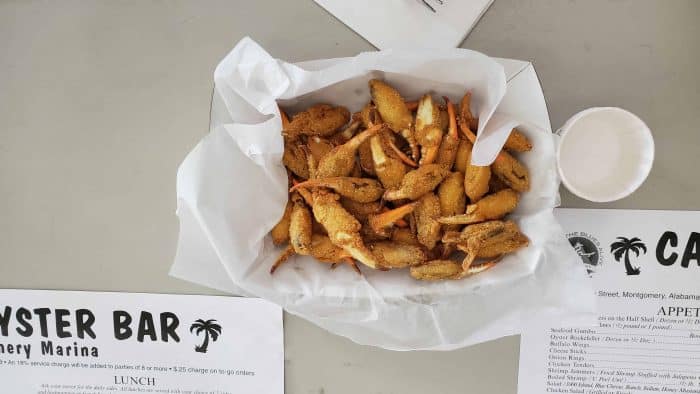 blue crab claws in a basket