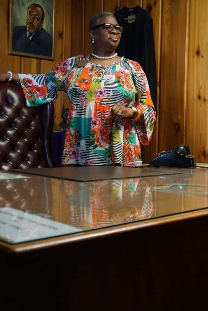 wanda standing in MLK's office at Dexter Avenue Baptist church