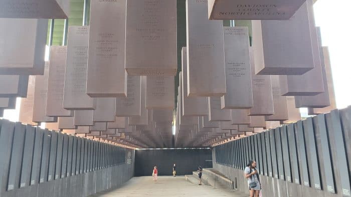 lynching memorial art installation at the national memorial for peace and justice in montgomery alabama