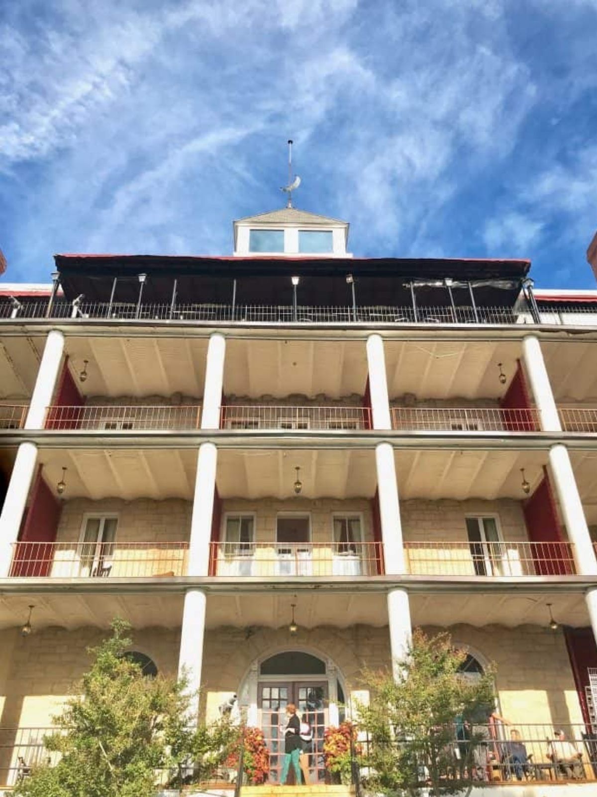 the back porch and balconies of the crescent hotel in Eureka Springs, Arkansas.