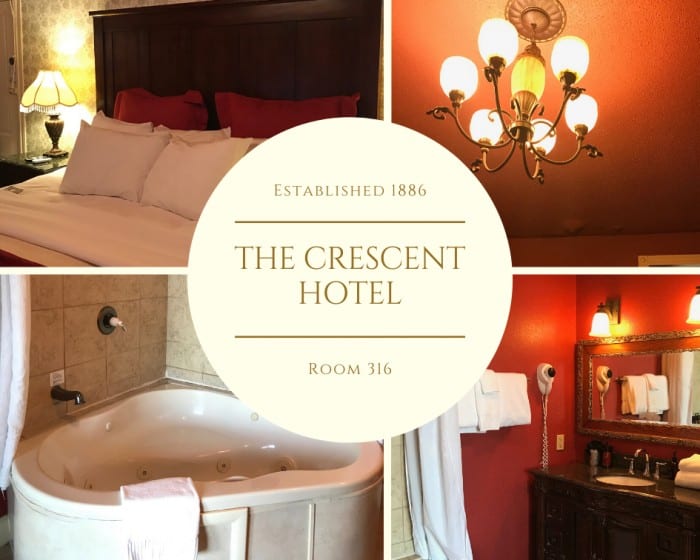 collage of photos from inside room 319 in the crescent hotel