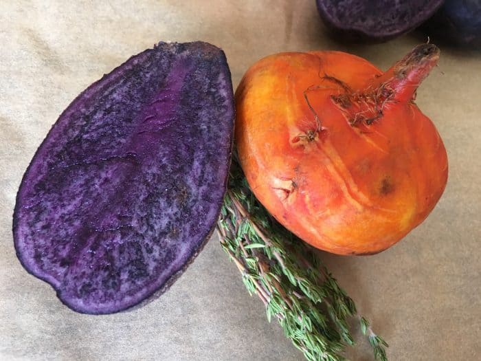 golden beets and purple potatoes