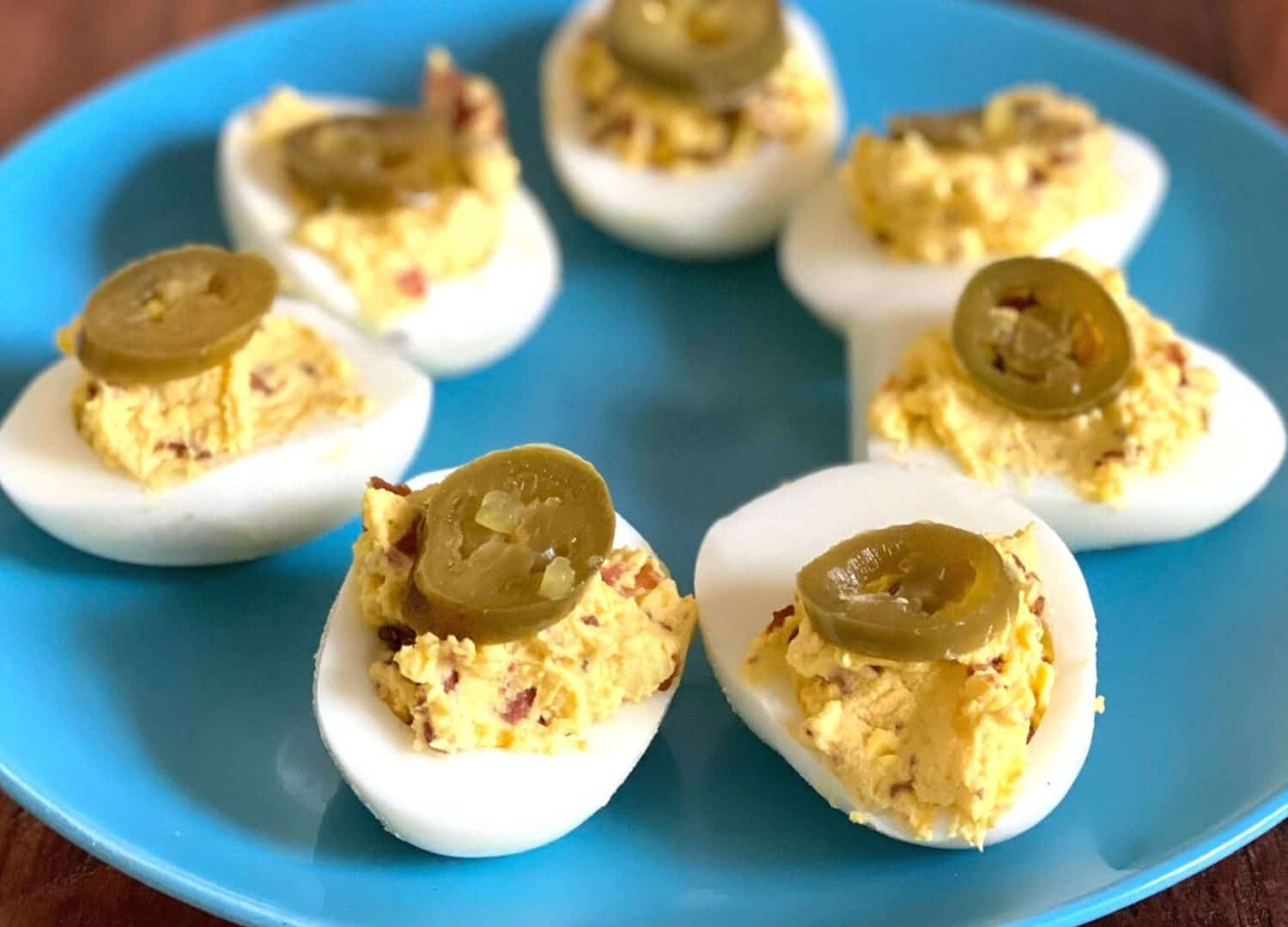 Ranch deviled eggs with bacon and jalapeno sweet t makes three