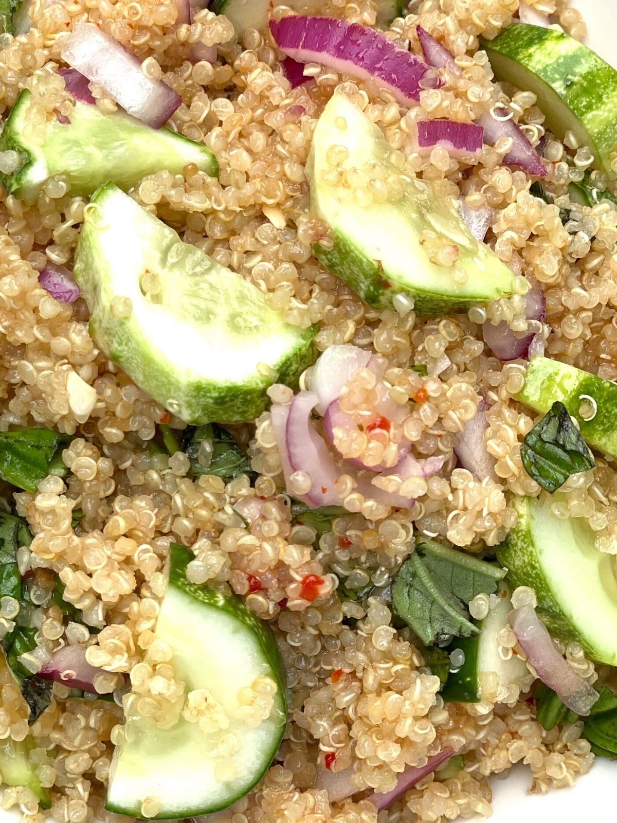 close up shot of prepared cucumber salad.