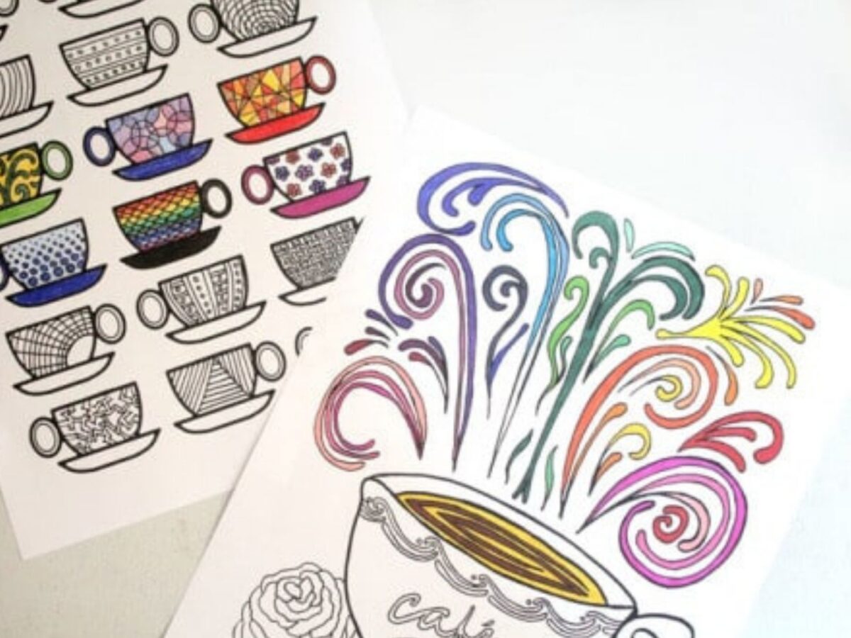 Coffee mug adult coloring sheets. 