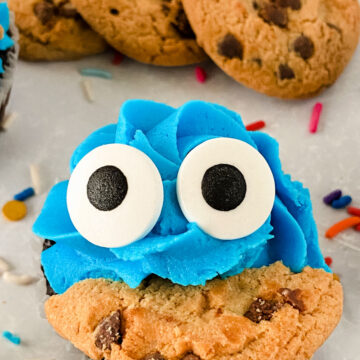 Cookie Monster cupcake and chocolate chip cookies.