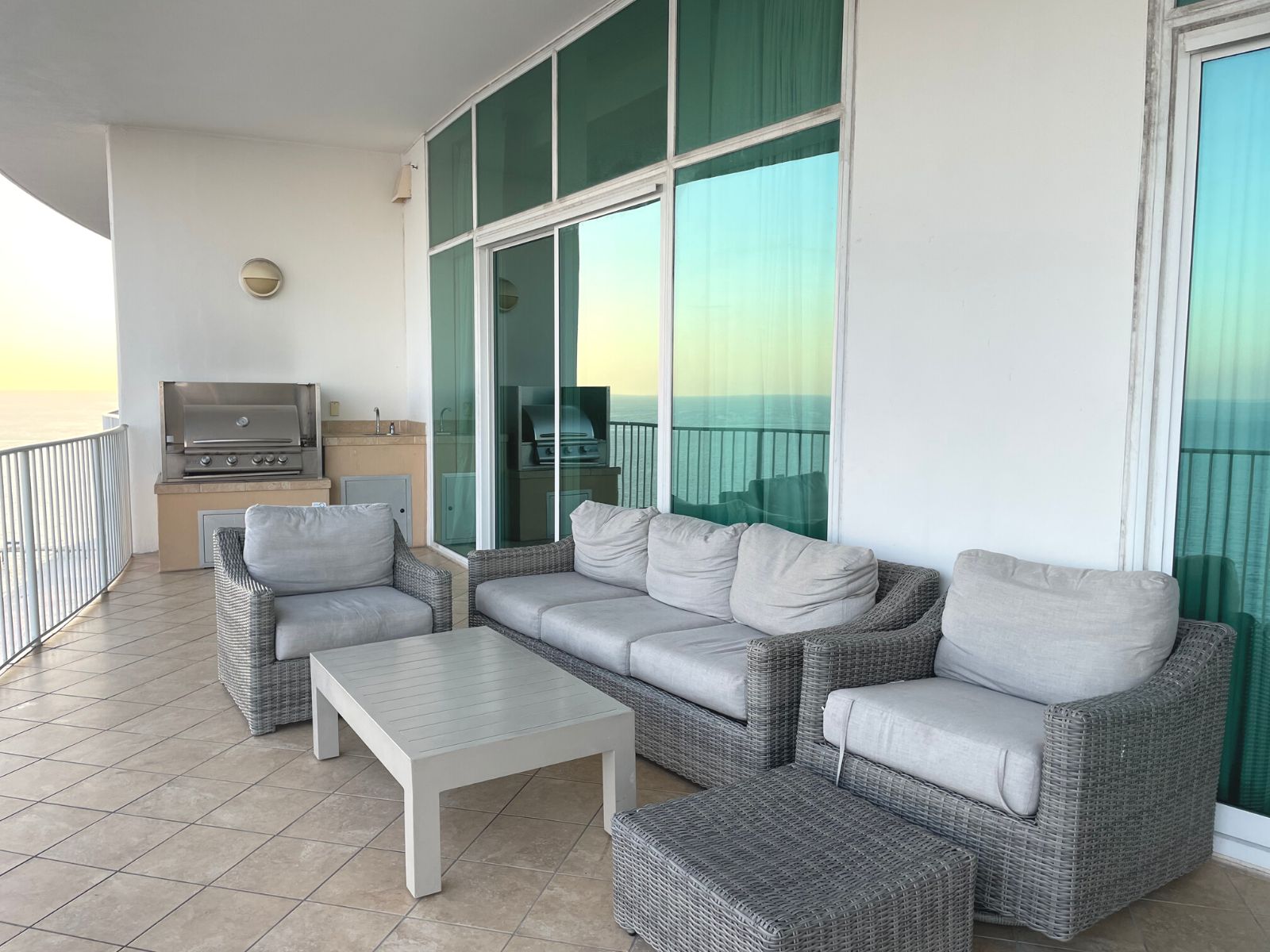 Patio furniture on the balcony of our Turquoise Place unit.