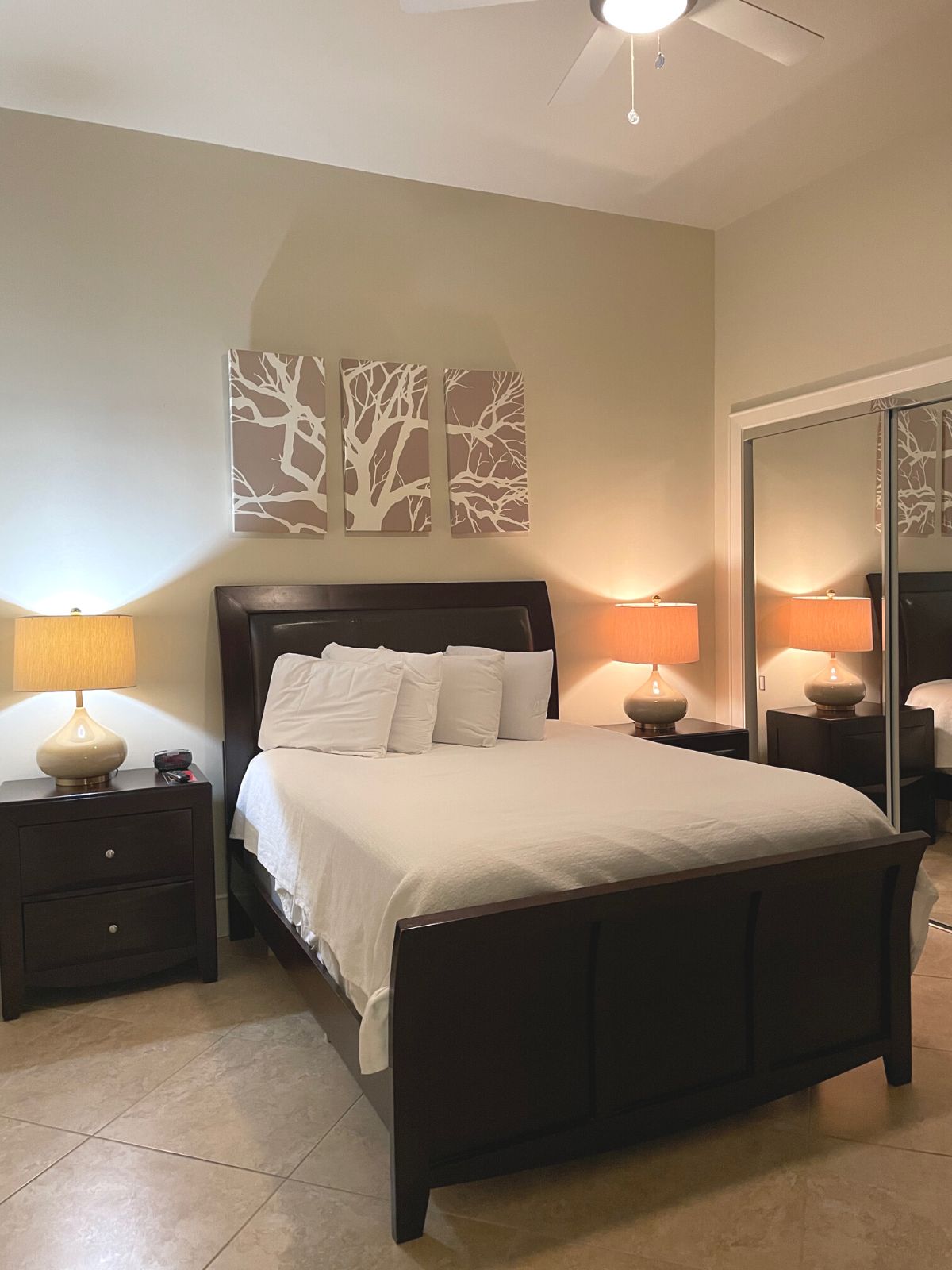 Bed in one of the bedrooms of a 3 bedroom suite at Turquoise Place Orange Beach.