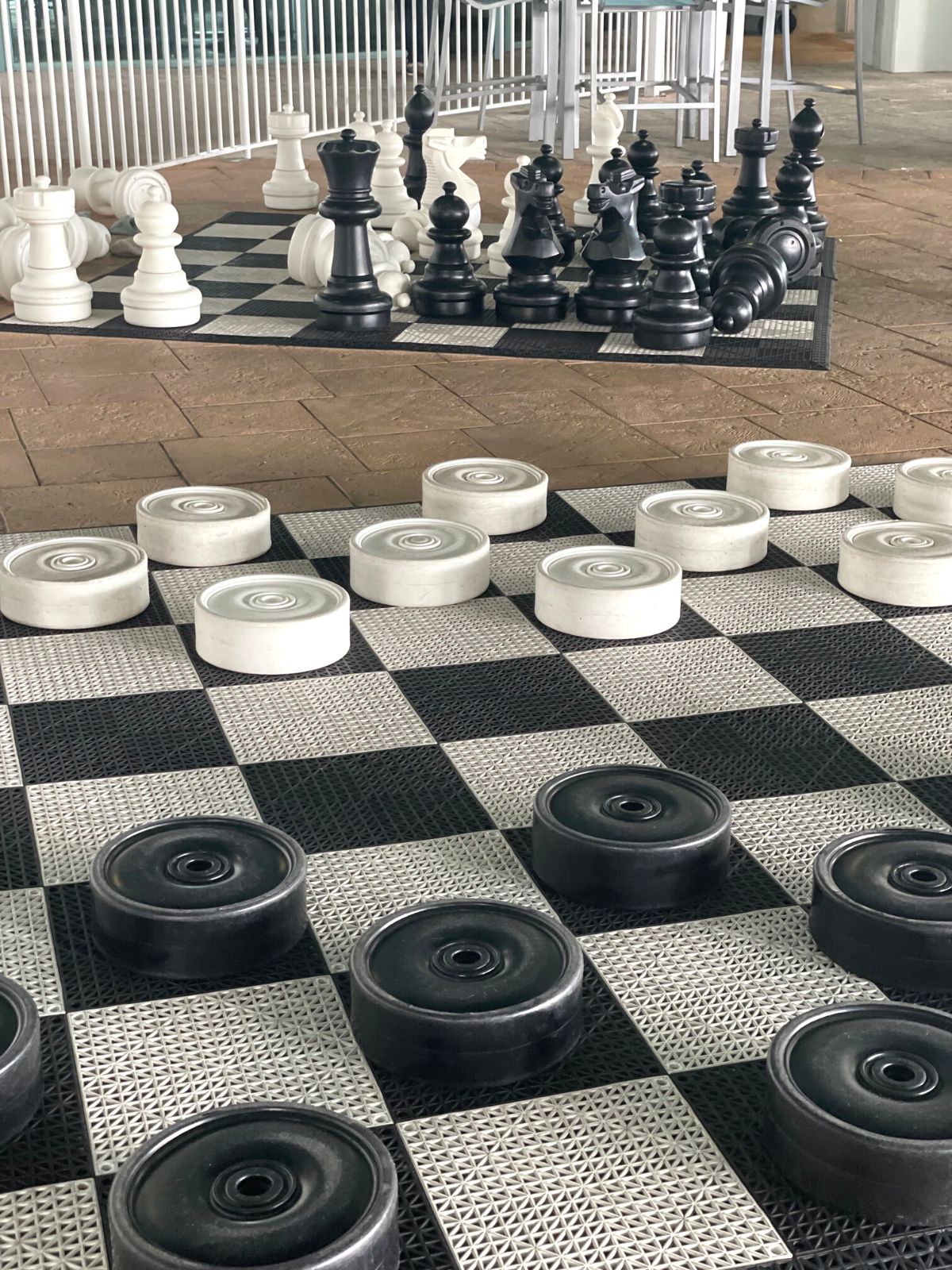 Oversized chess and checkers.